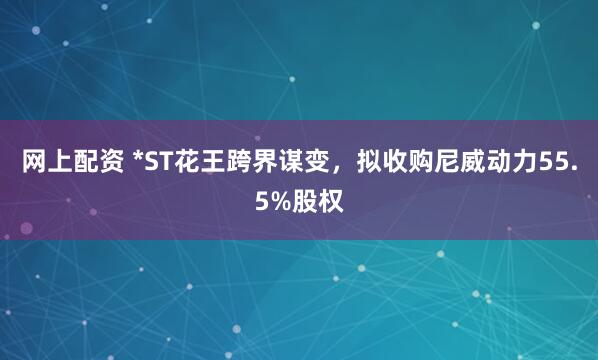 网上配资 *ST花王跨界谋变，拟收购尼威动力55.5%股权